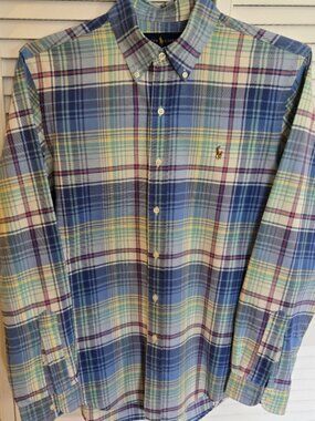Ralph Lauren Polo Oxford Shirt Classic Fit Men’s M Plaid Long Sleeve